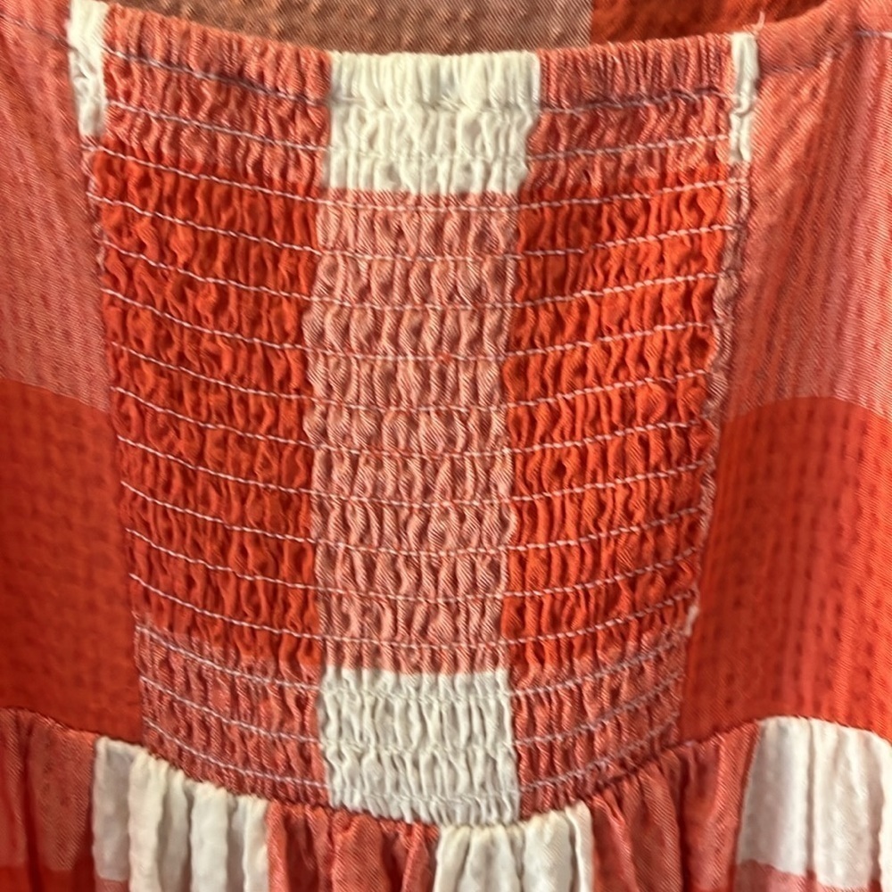Lou & Grey spaghetti strapped orange and cream checked maxi sundress. Size XS - Picture 7 of 10